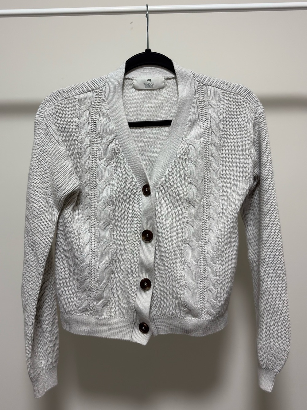H&M Grey Cable Knit Cropped Cardigan Sweater